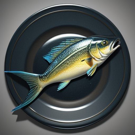 A Masterfully Rendered Fish on a Plate in 3D Cinematic Style