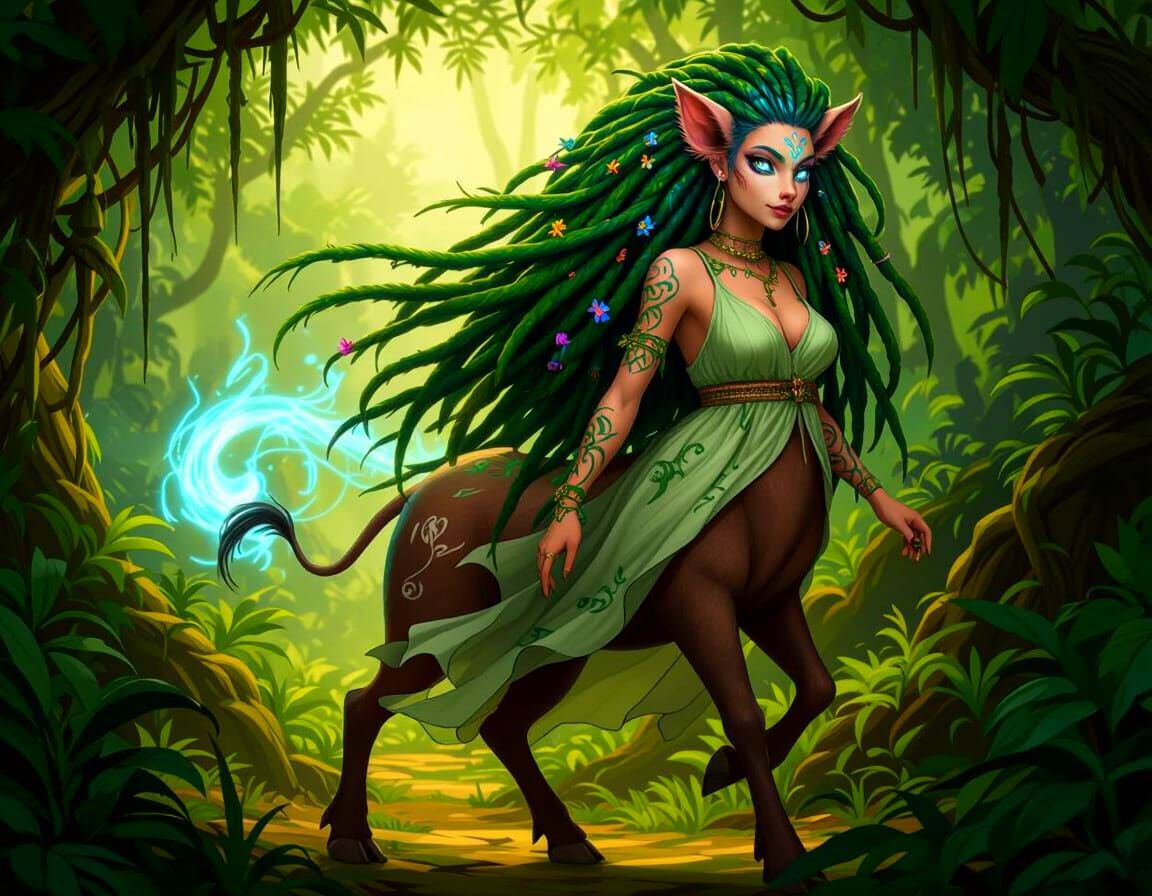 Boar Centaur Walks in Jungle as Cel-Shaded Art