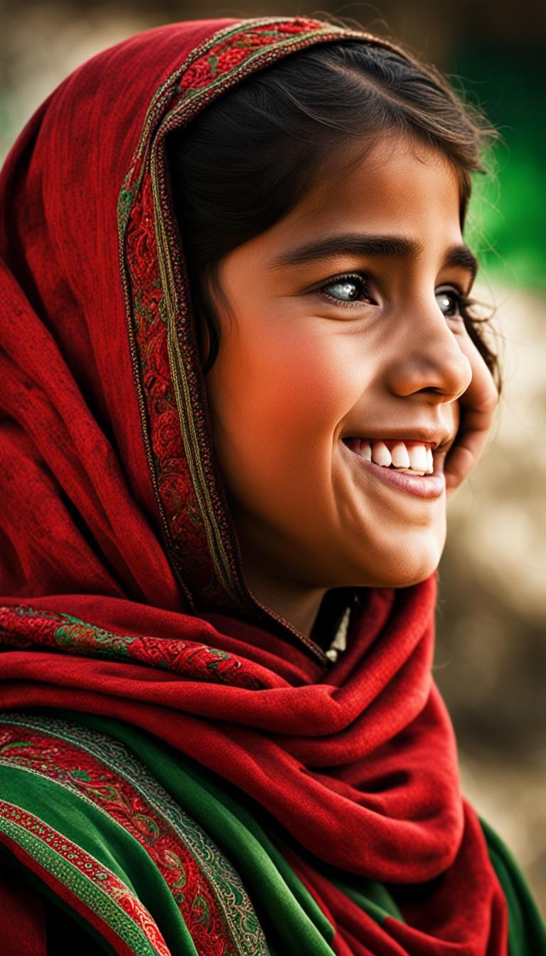 Smiling Afghan Girl Portrait in Cinematic Style