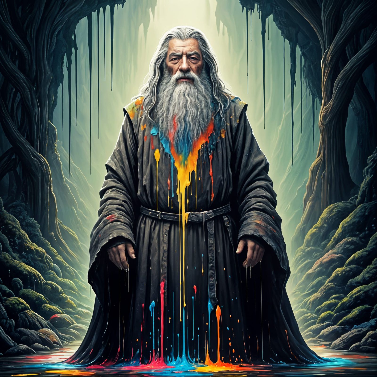 Gandalf in a Splash of Colorful Paint