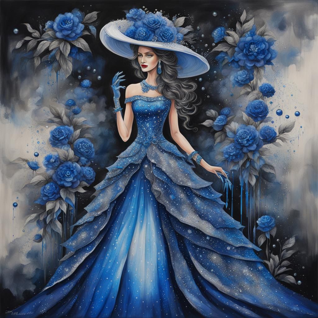 Woman in Blue Gown, Fantasy Concept Art