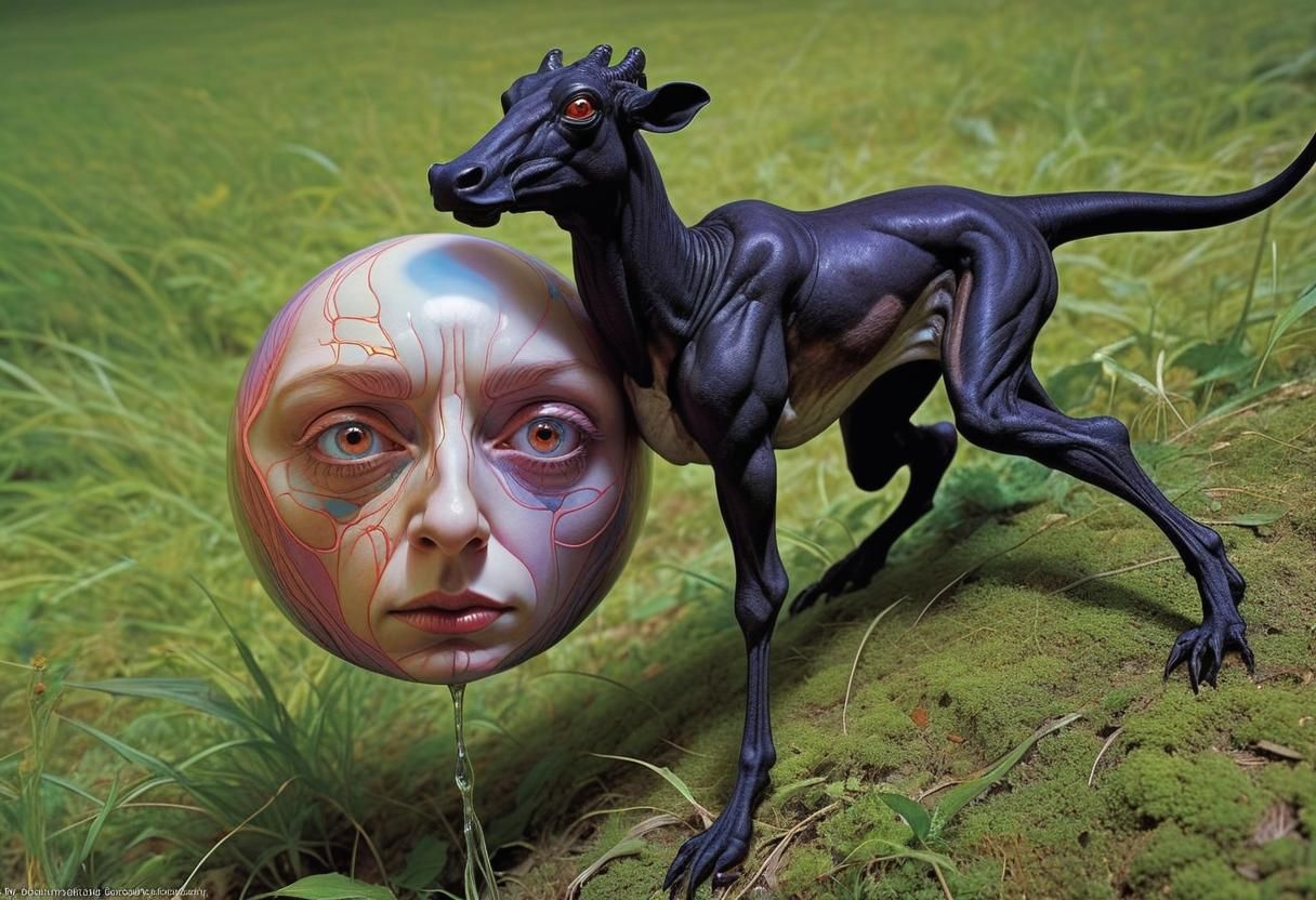 Psychedelic Emoji Head with Beast in Visionary Art Style