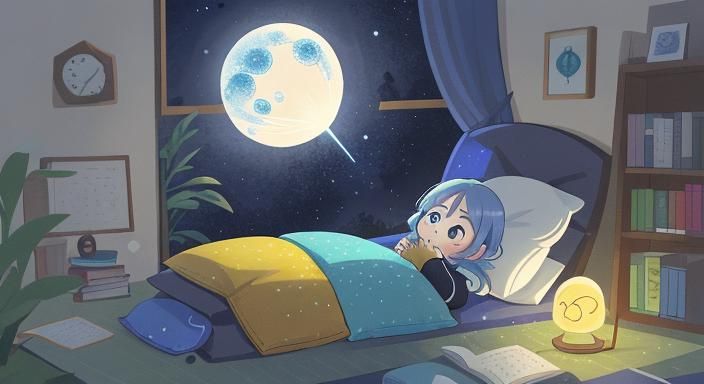 Cozy Nighttime Study Room with Woman at Window