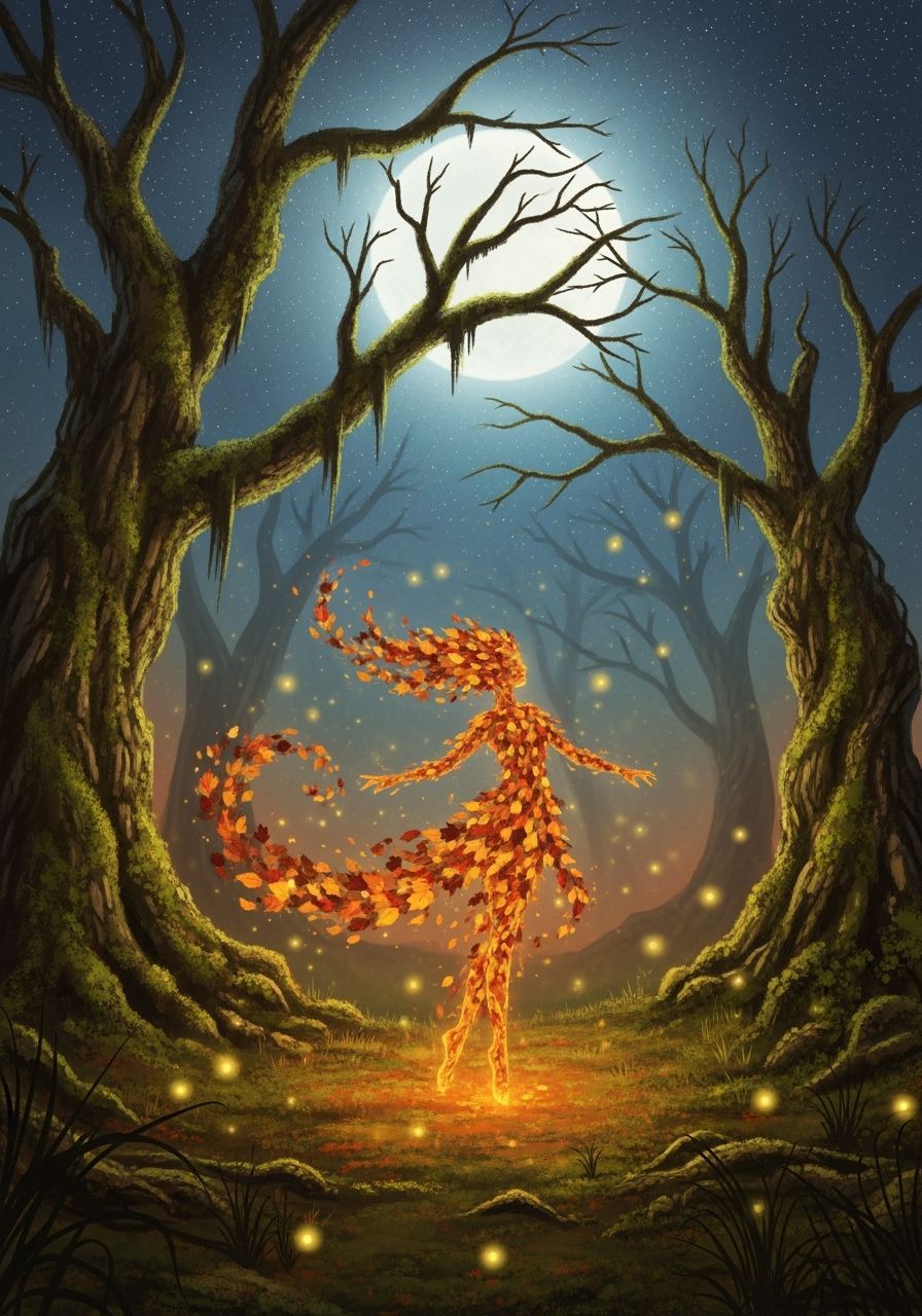 Ethereal Forest Spirit in Moonlit Clearing