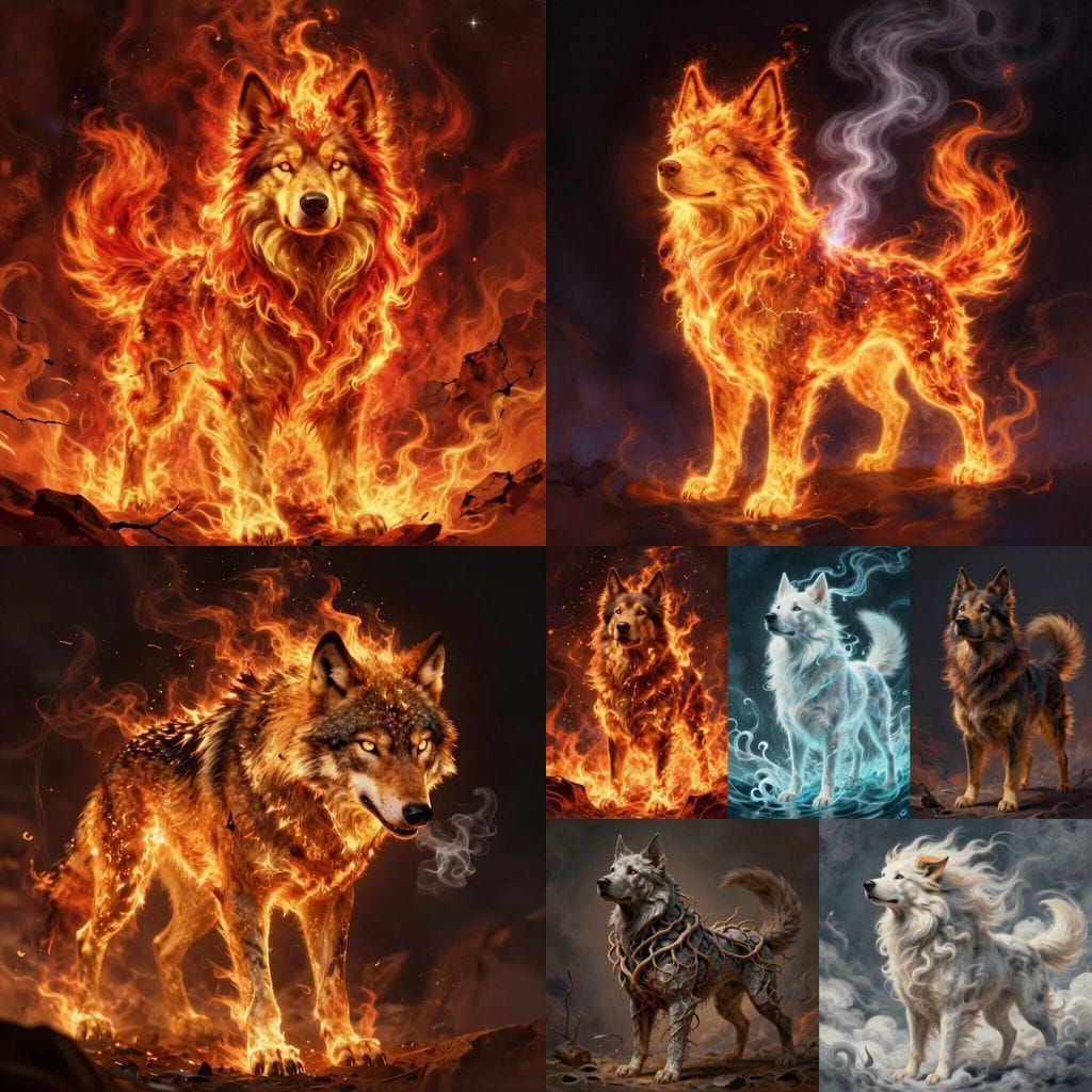 Majestic Elemental Dog Showcasing Nature's Power