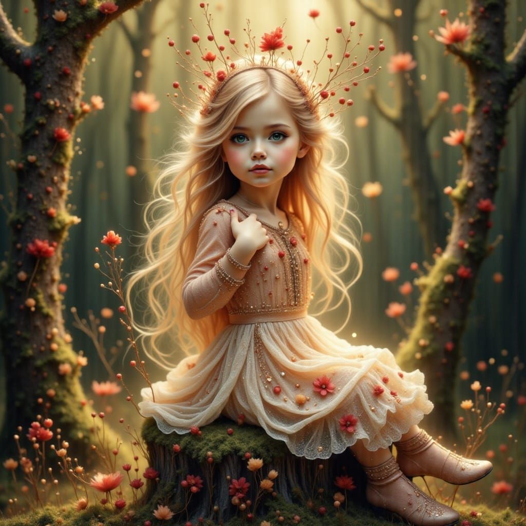 Toddler in Whimsical Forest with Gemstone Dress