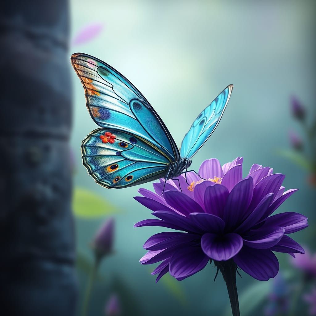 A 3D render of a butterfly with a delicate and vibrant flora...