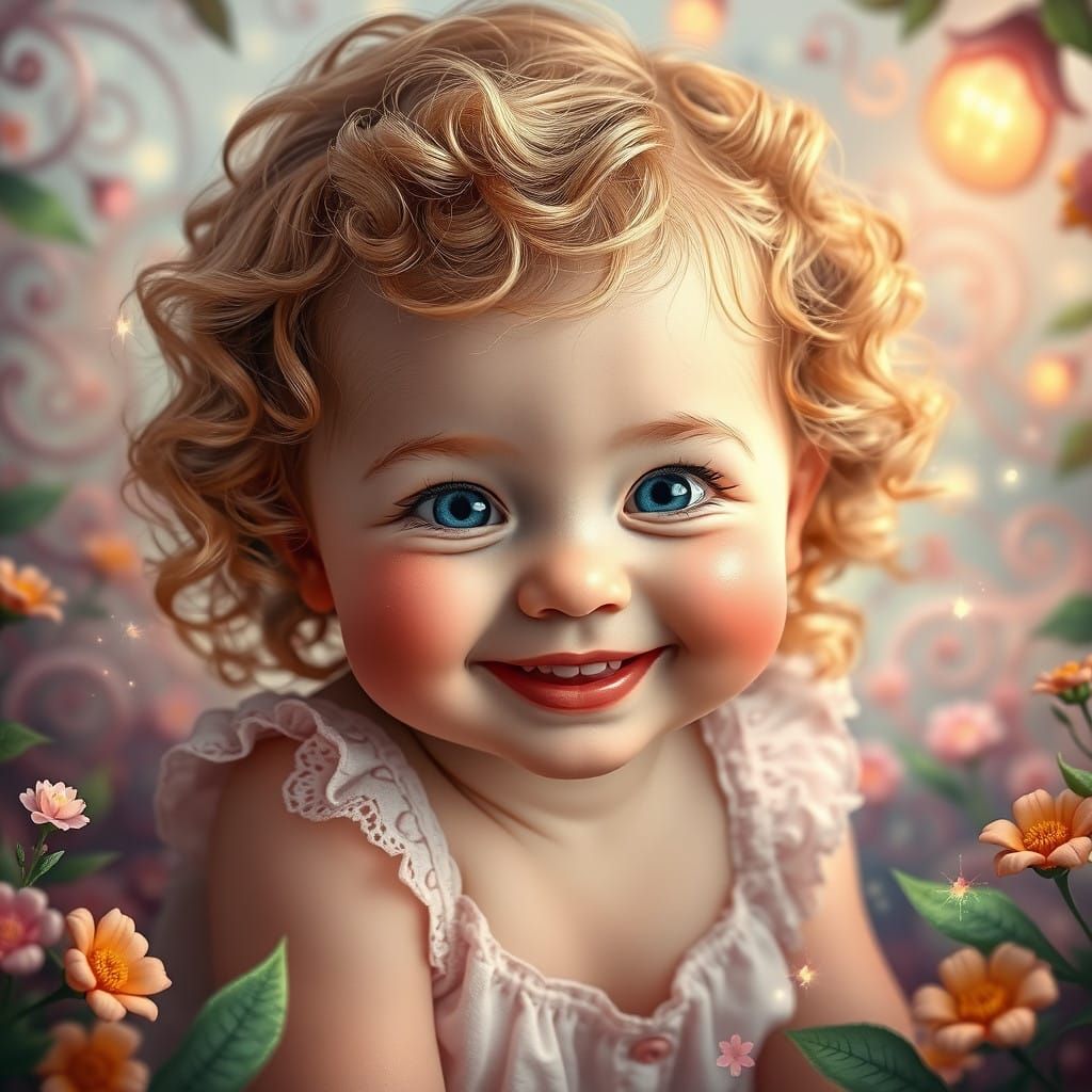 Enchanting Whimsical Fantasy Scene with Smiling Baby Girl