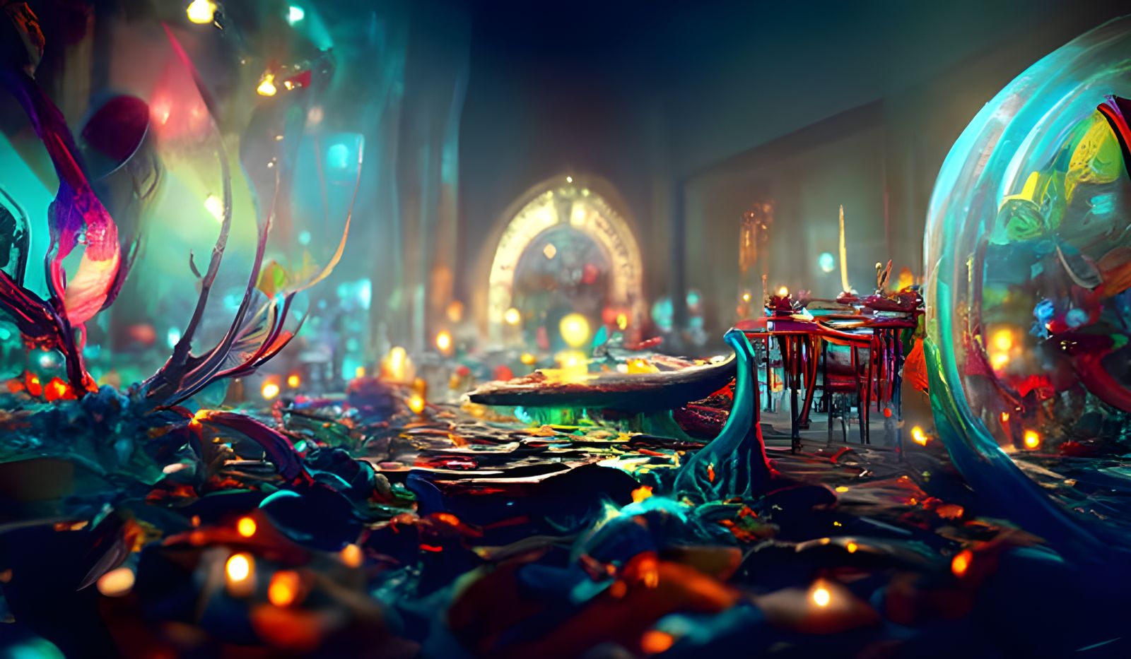 Iridescent Underwater Cafe in Dreamlike Style