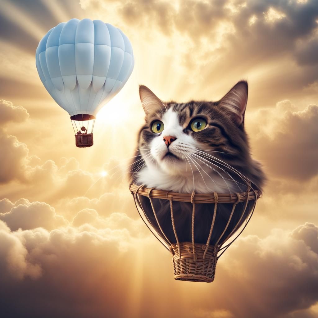 Cat-Shaped Hot Air Balloon in Divine Sunshine