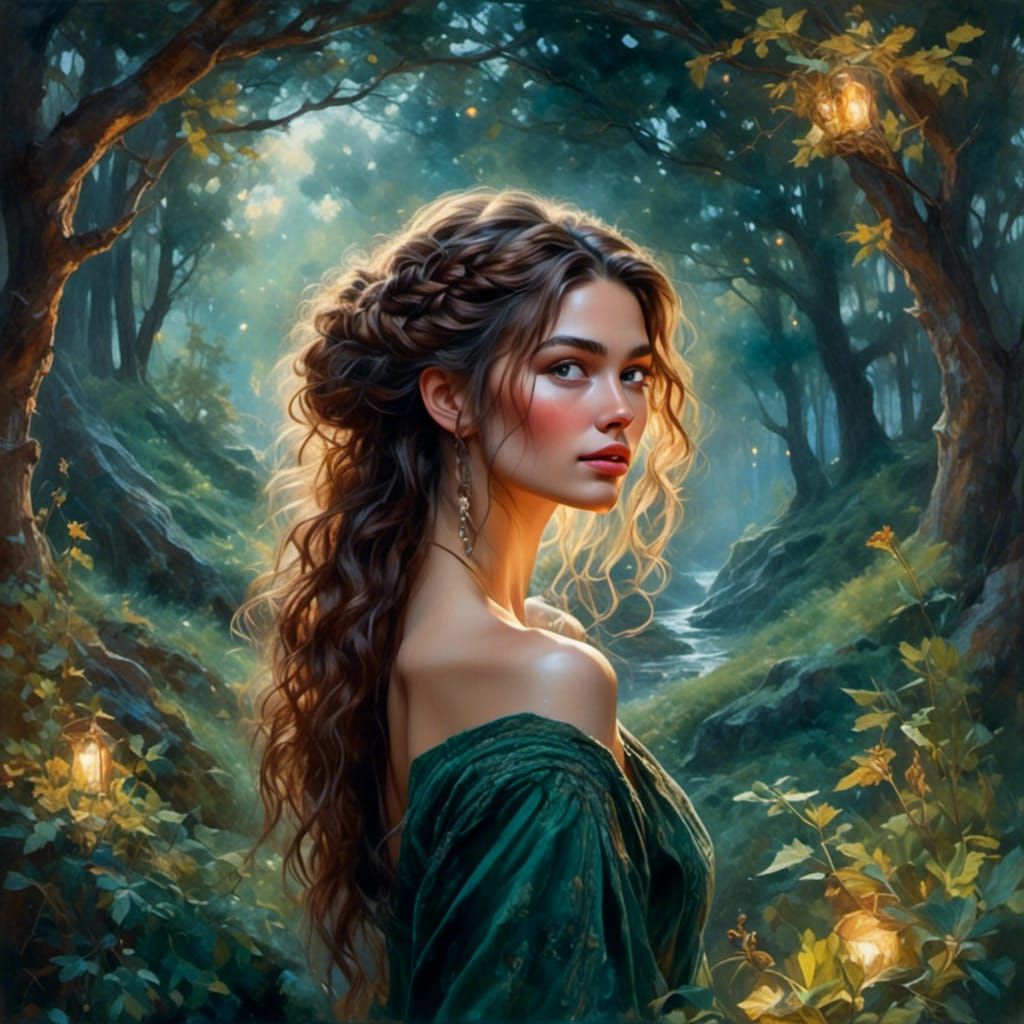 Gypsy Portrait in Forest with Dynamic Line Art