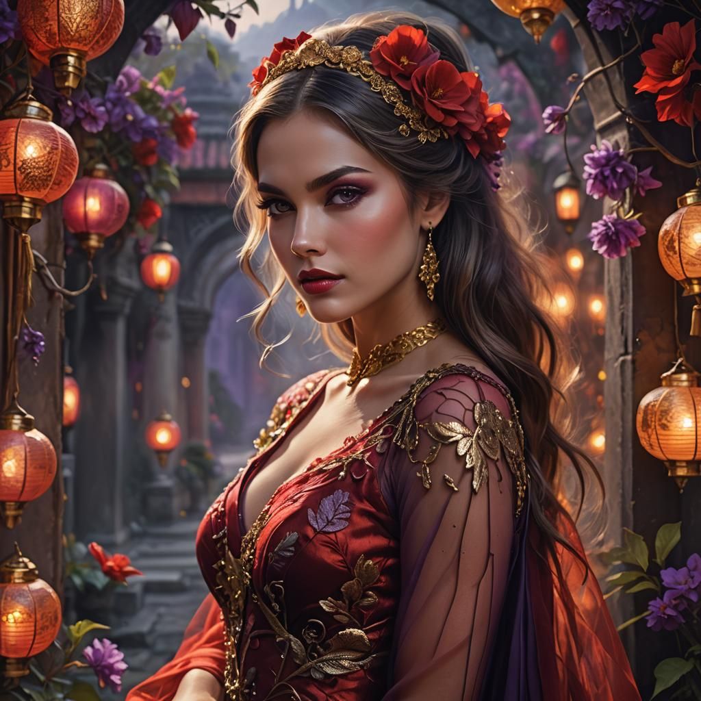 Fantasy Portrait of Woman in Red Dress