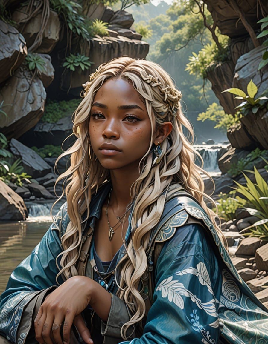 Serene River Girl in Post-Apocalyptic 3D Anime Style