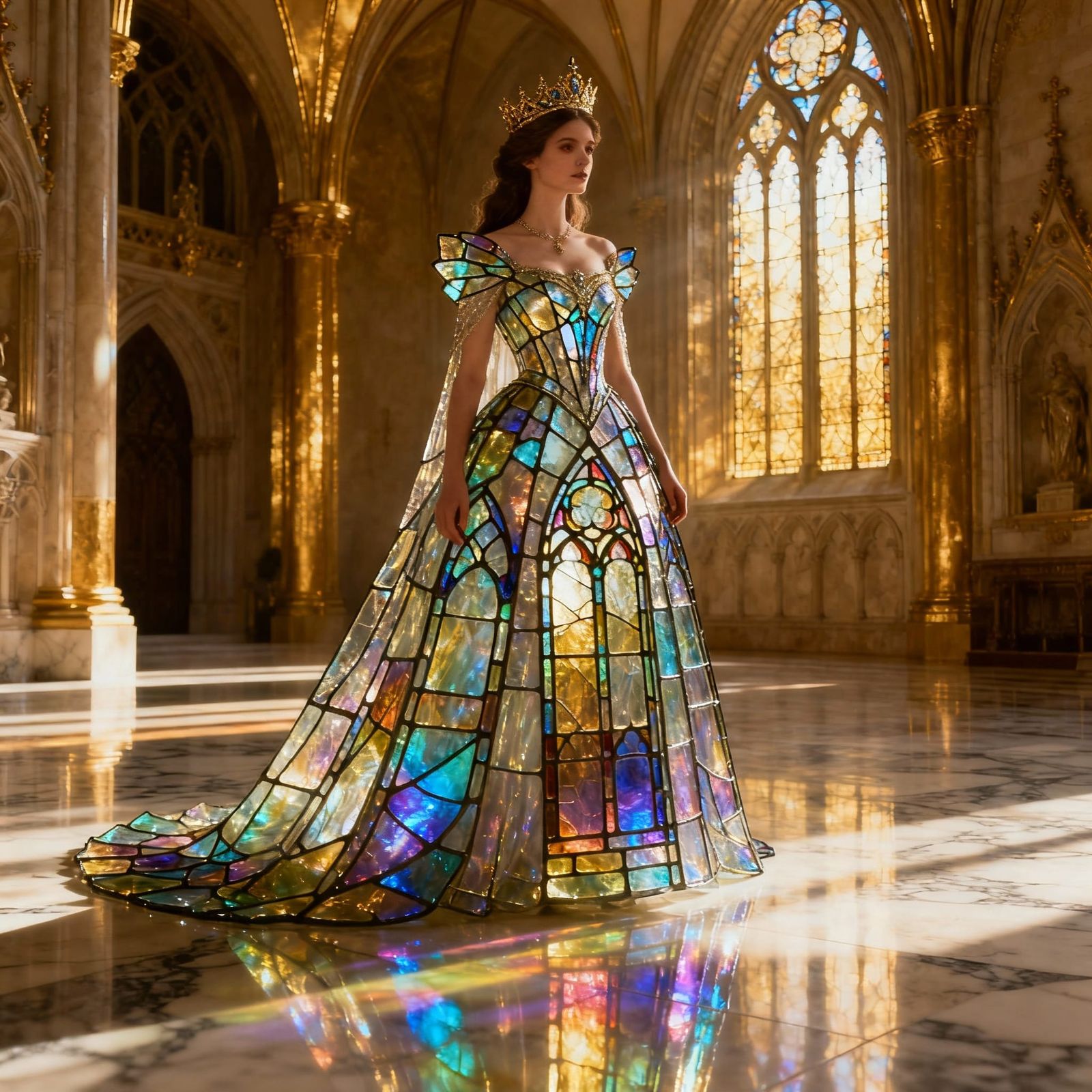 Regal Queen in Shimmering Glass Gown