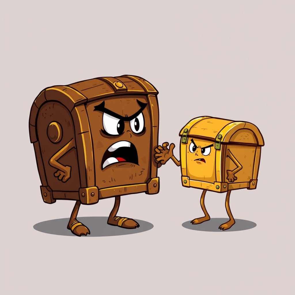 Cartoon Treasure Chest Argument in Animated Style