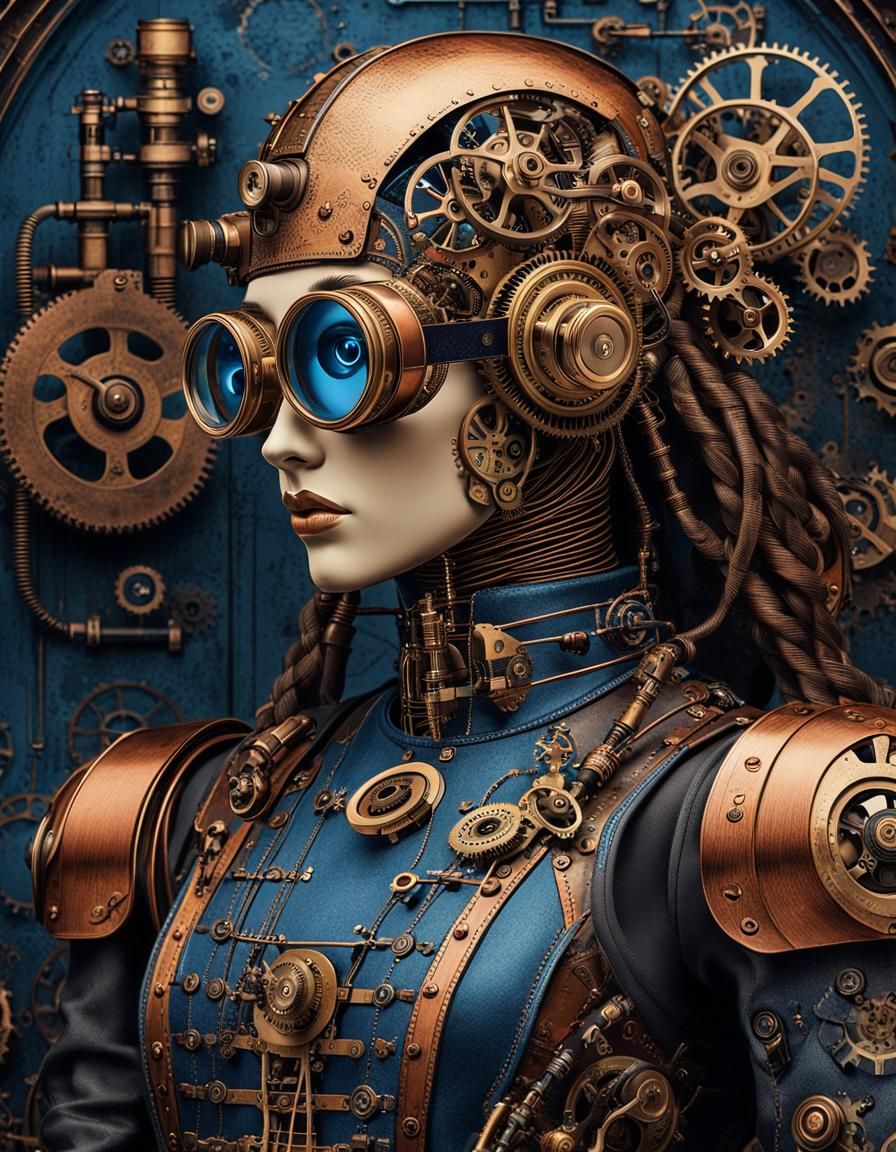 Steampunk AI in Moody, Dürer-Inspired Composition