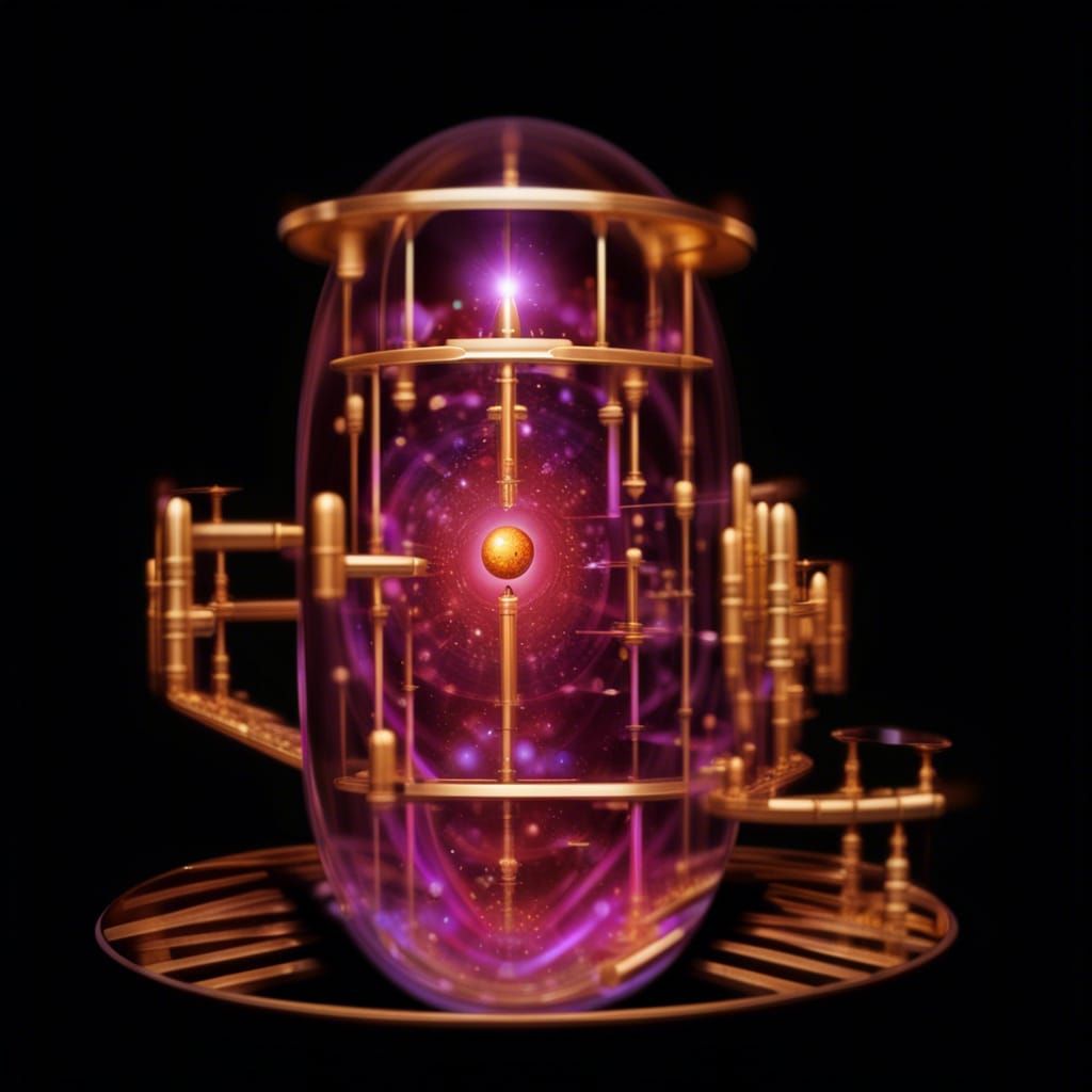 Time egg, holding micro black holes intricate golden maze designs mechanical, holding gravitational black hole in center...