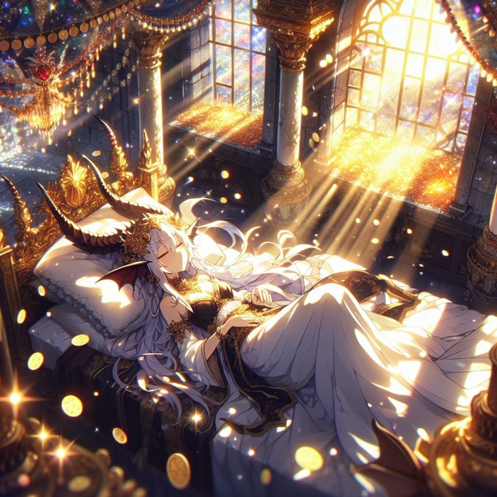 Fantasy Dragon Girl in Opulent Anime Scene
