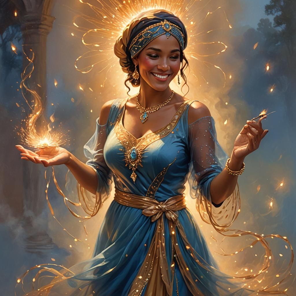 Woman Holding Fire in Mystical Forest, Fantasy Art