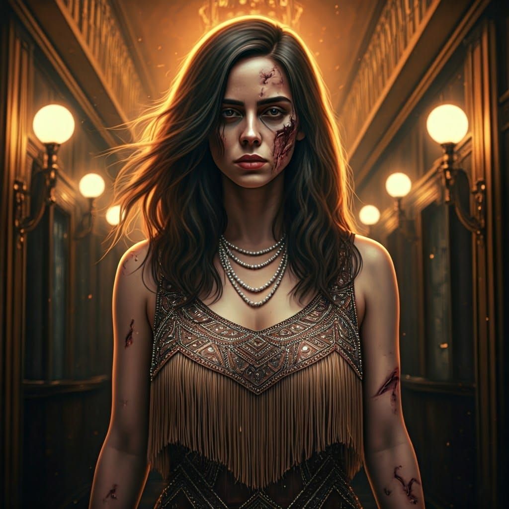 Charred Flapper in Opulent Speakeasy: Digital Painting