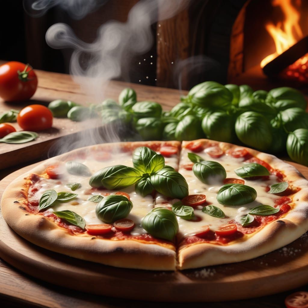Rustic Still Life of Steaming Pizza, Food Photography