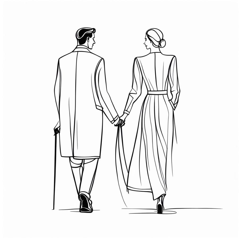 Aristocratic Couple in Continuous Line Art