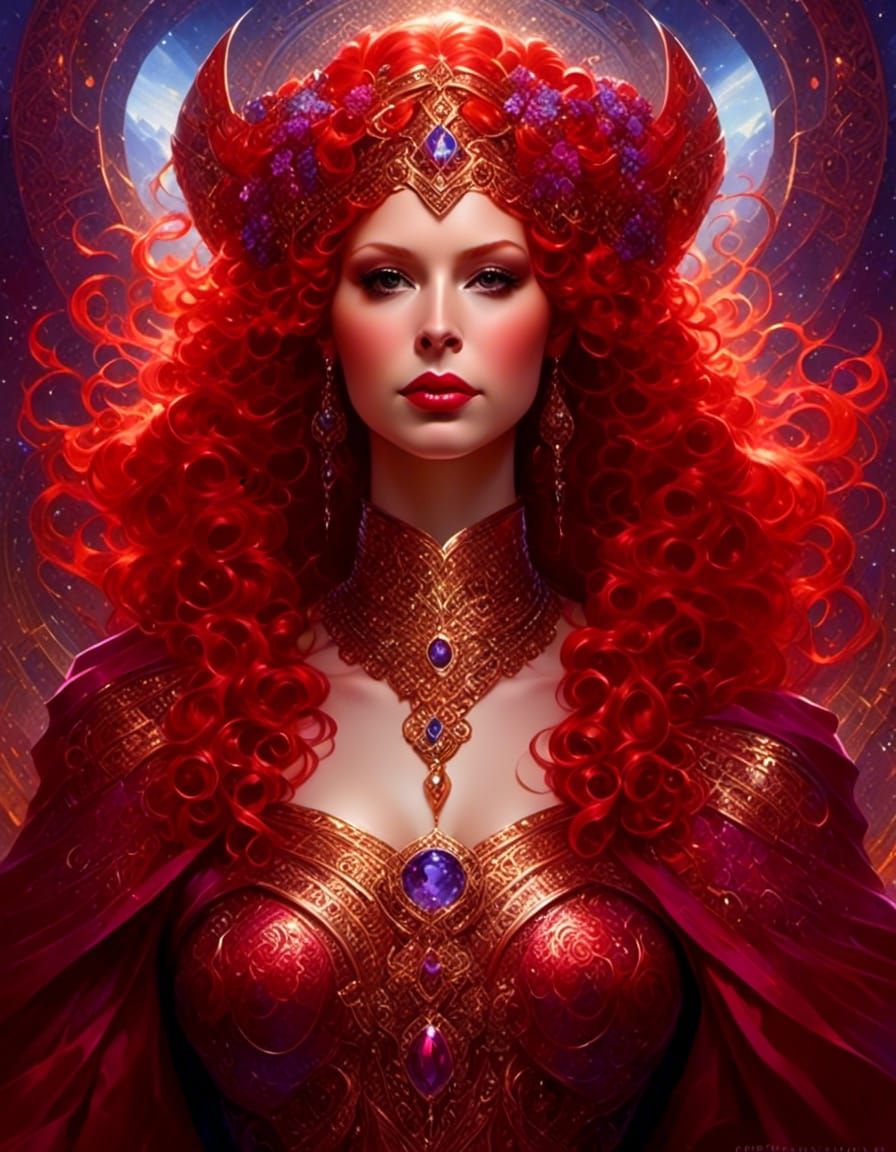 Red-Haired Goddess Portrait with Dramatic Lighting