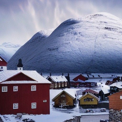 Idyllic Snowy Norway Mountain Village Painting