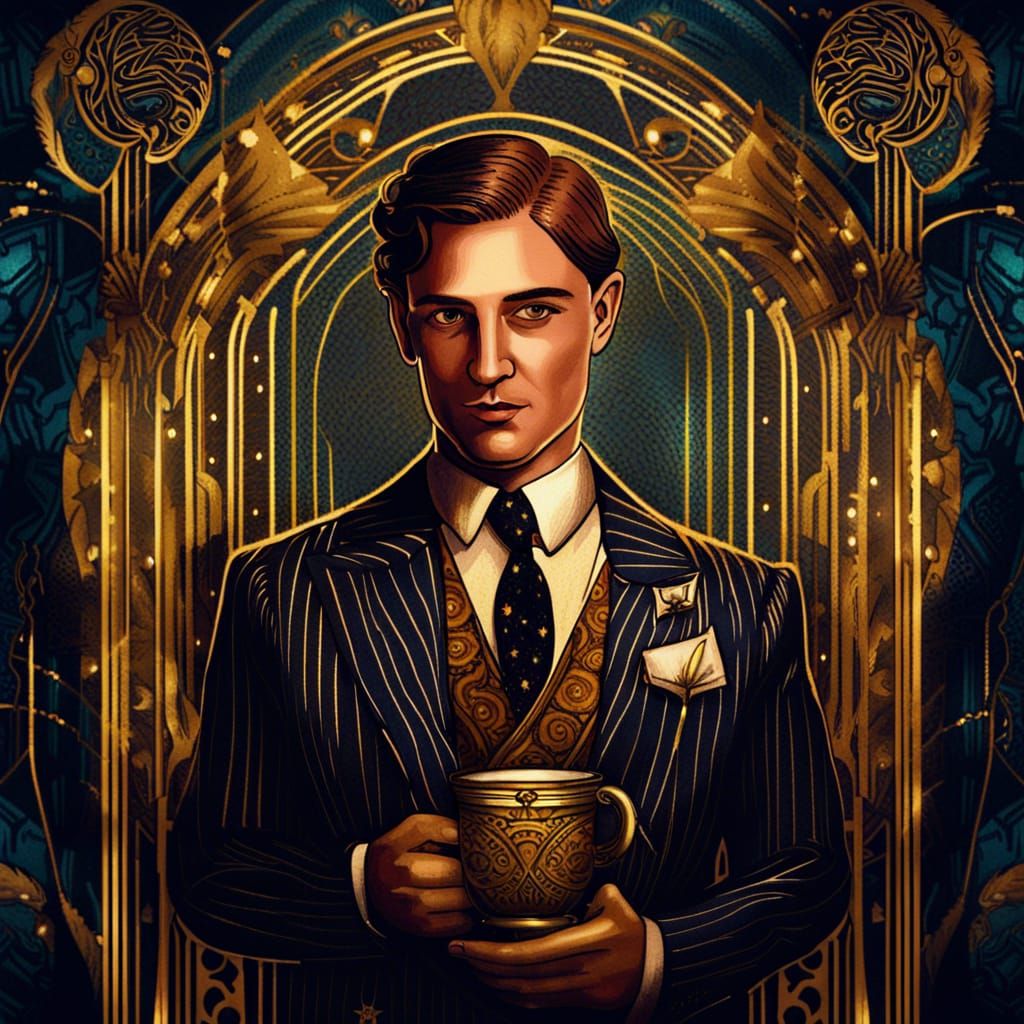 King of Cups Tarot Card in Art Deco Style