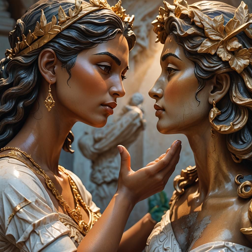 Sculptor and Statue in Romantic Fantasy Style