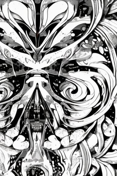 Decorative Sugar Skull with Flowers in Line Art