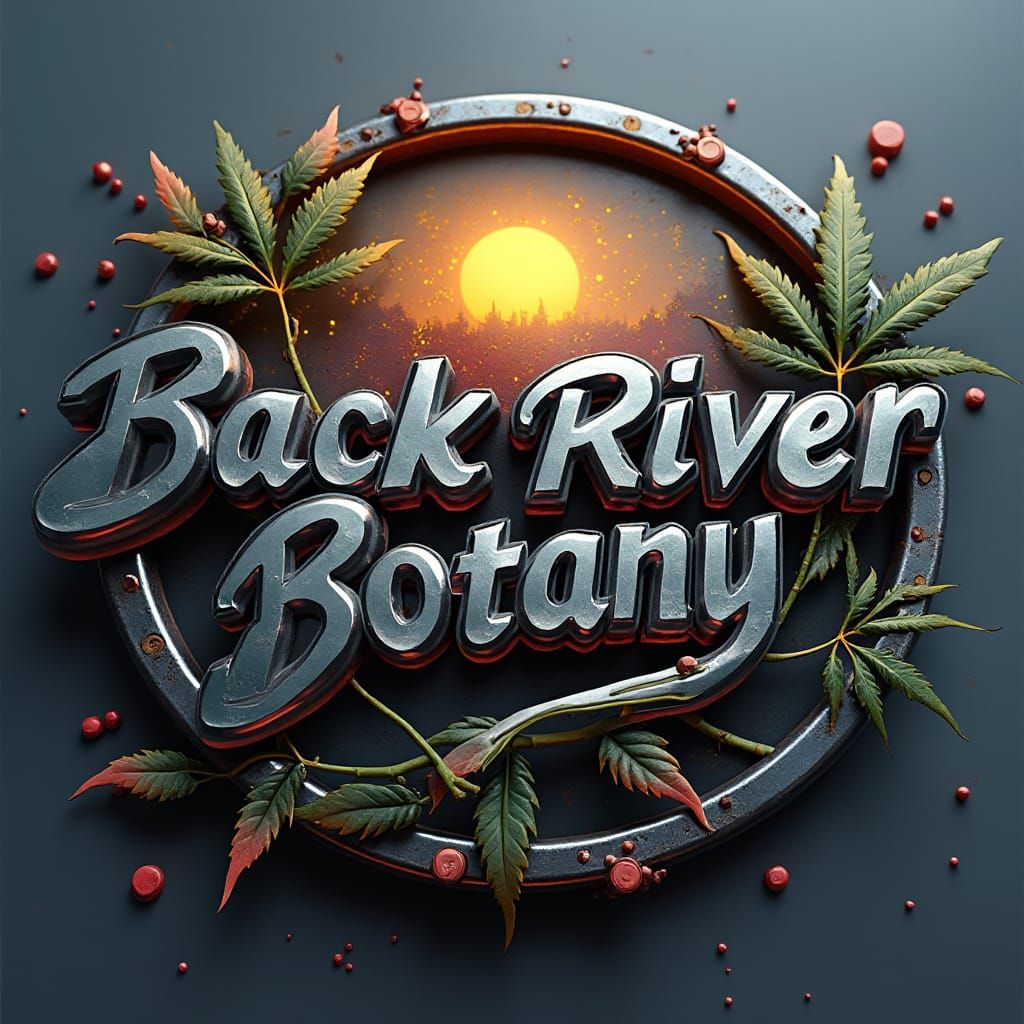Metallic Back River Botany Logo with Cannabis Leaves