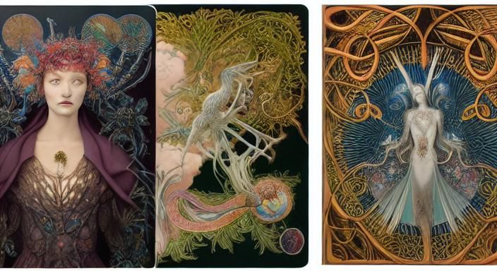 Mystical Tarot Cards with Mythical Creatures, Mixed Media