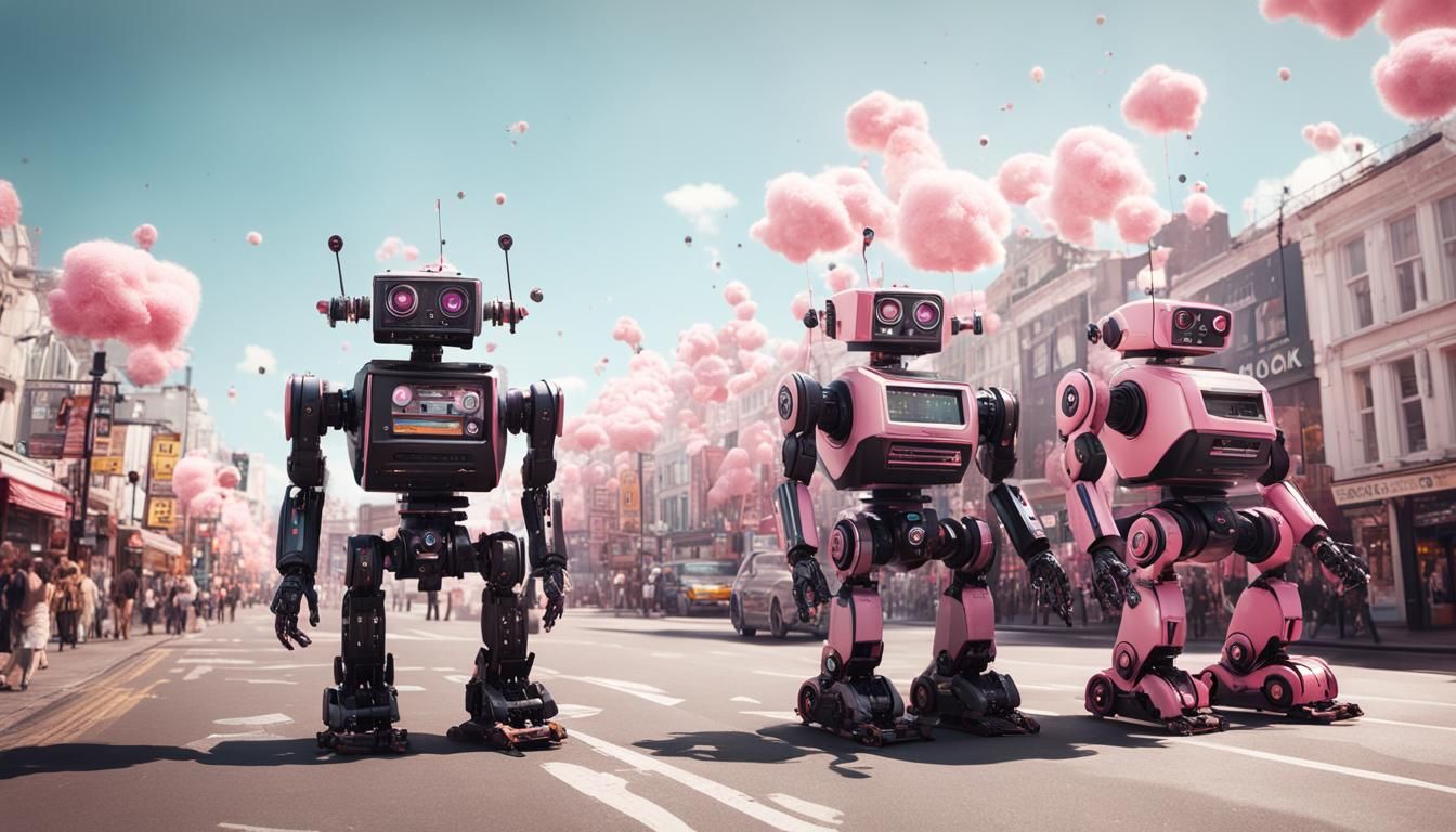Candyfloss Robots in Hyperrealistic Matte Painting