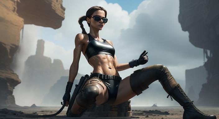 Hyperrealistic Lara Croft in Latex Bikini Concept Art