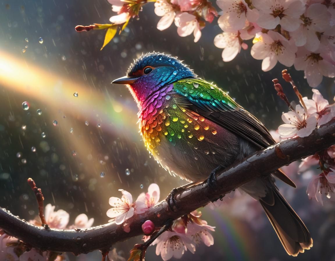 Rainbow Dew Songbird in Ethereal Light