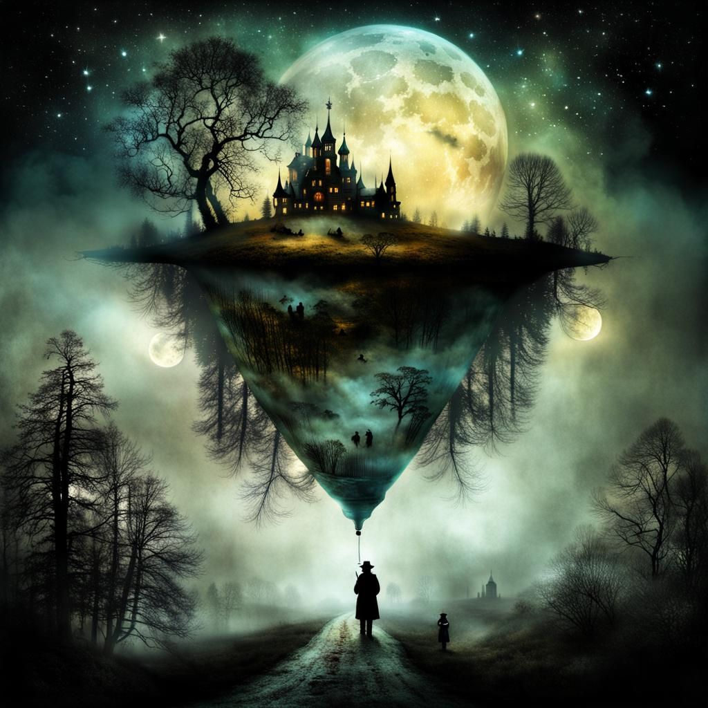 Nightmarish Dreamscape in Double Exposure Style