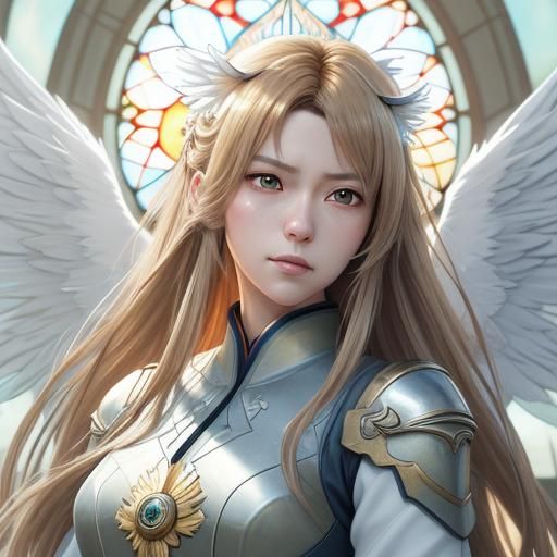 Anime Angel Portrait with Stained Glass Window