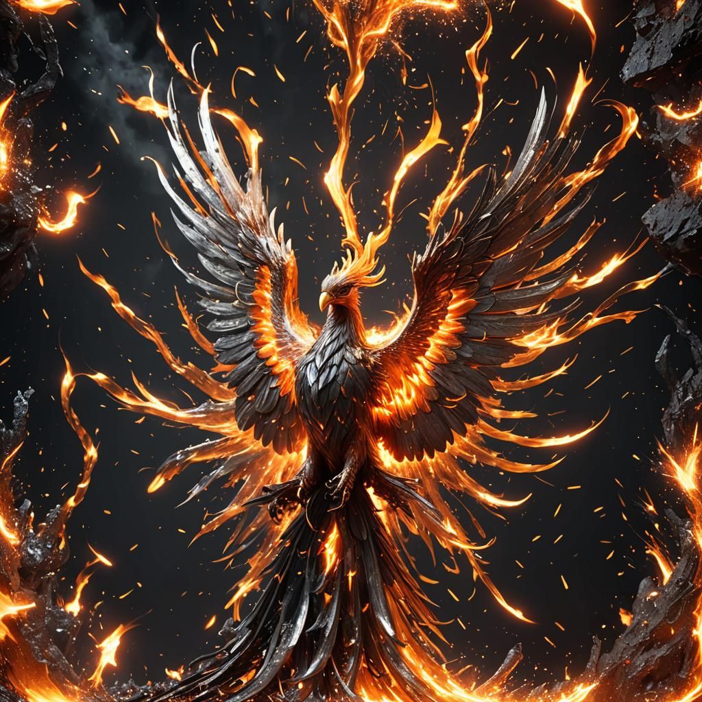 Fiery Molten Metal Phoenix in Dramatic 3D Rendering