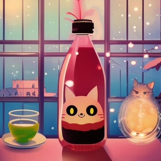 Hyperdetailed Kawaii Strawberry Juice in Japanese Cafe