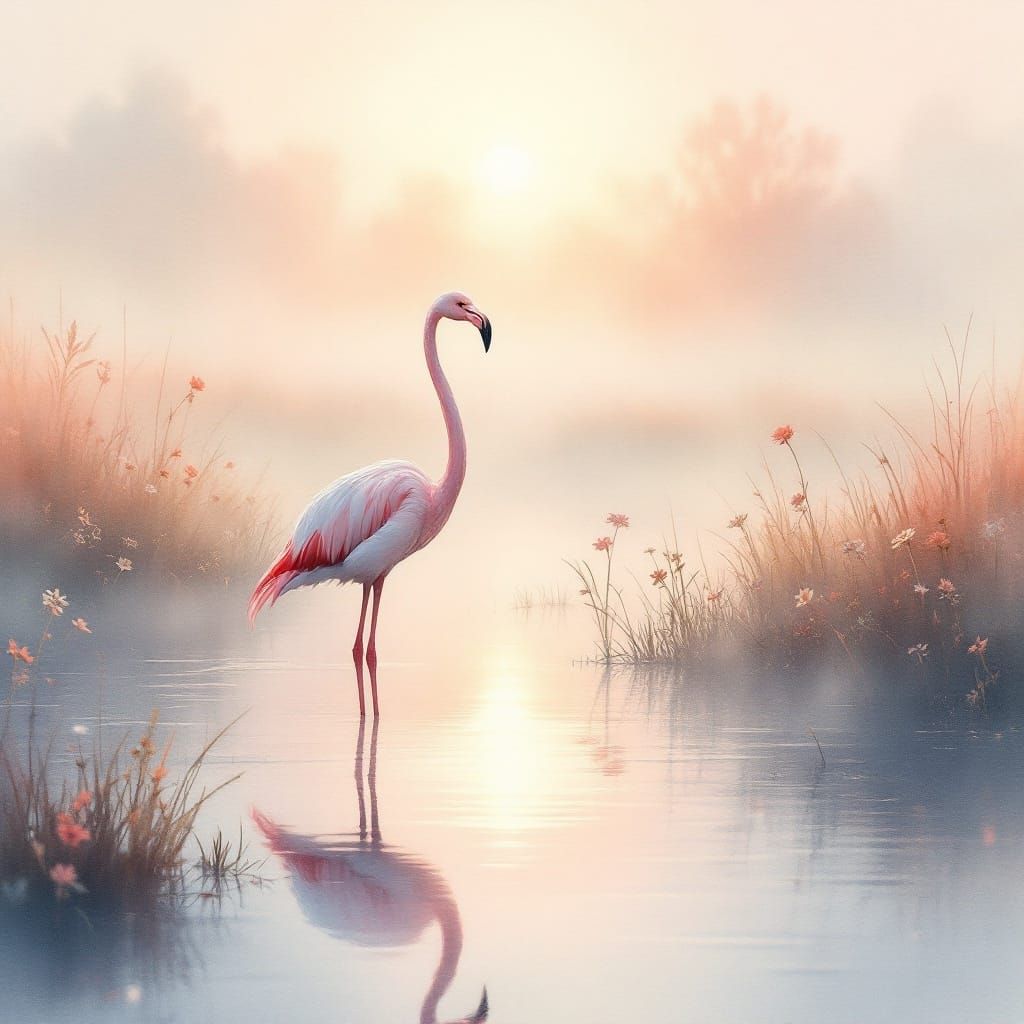 Ethereal Flamingo in Golden Dawn Light