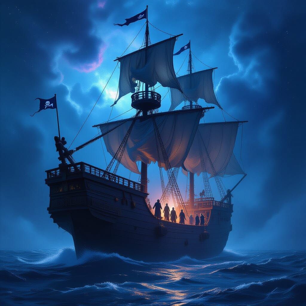 Spectral Pirate Ship Navigating Cosmic Nebula