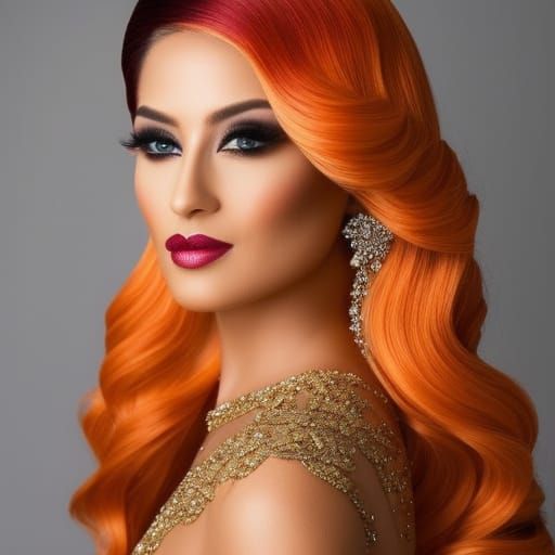 Elegant Drag Queen in Orange Mermaid Gown