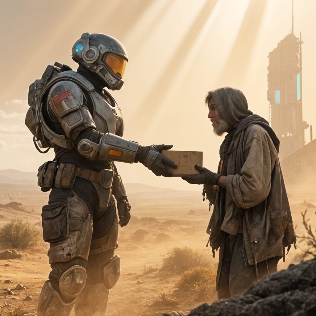 Sci-Fi Pilot Shares Hope with a Beggar