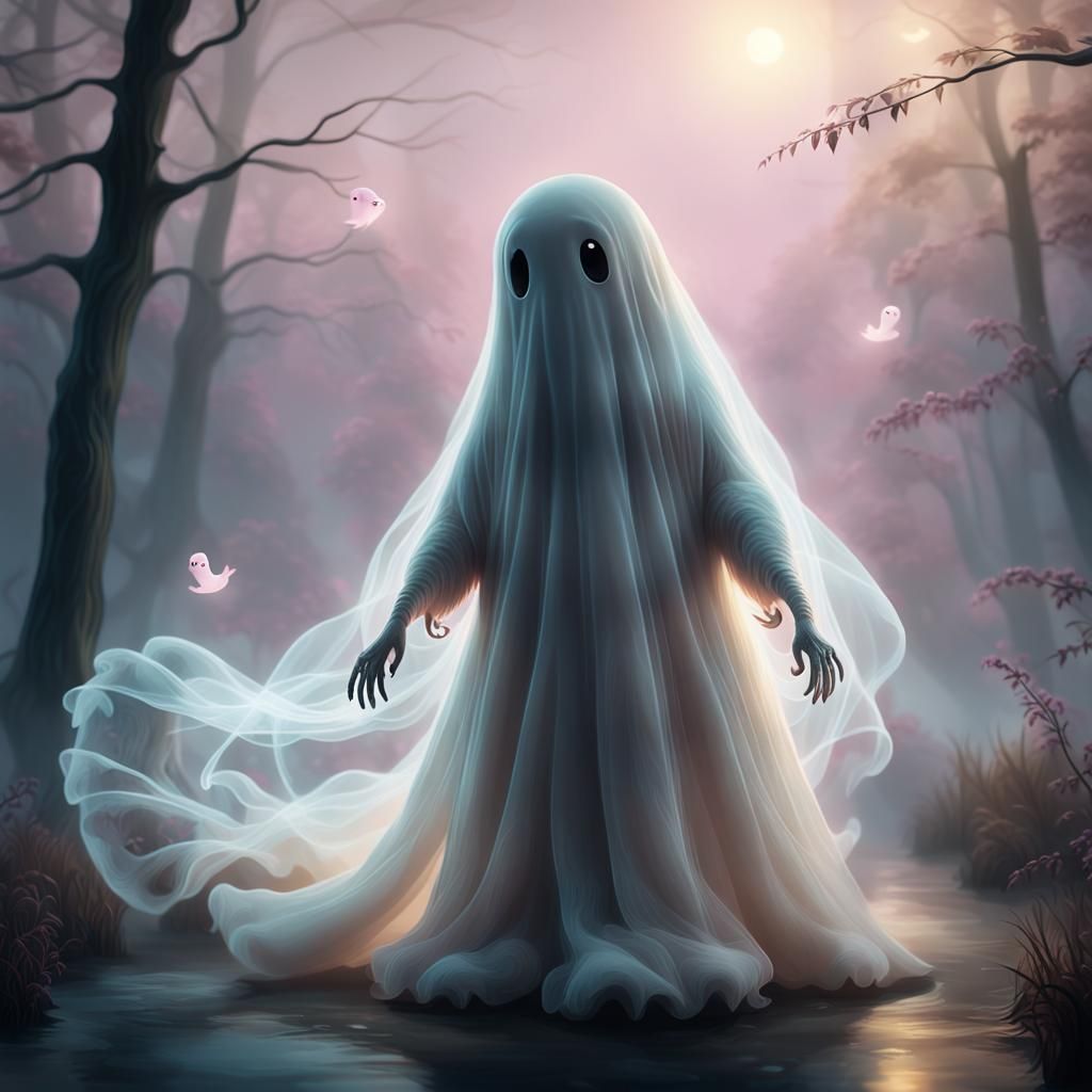 Cute Ghost in Love Amidst Misty Atmosphere
