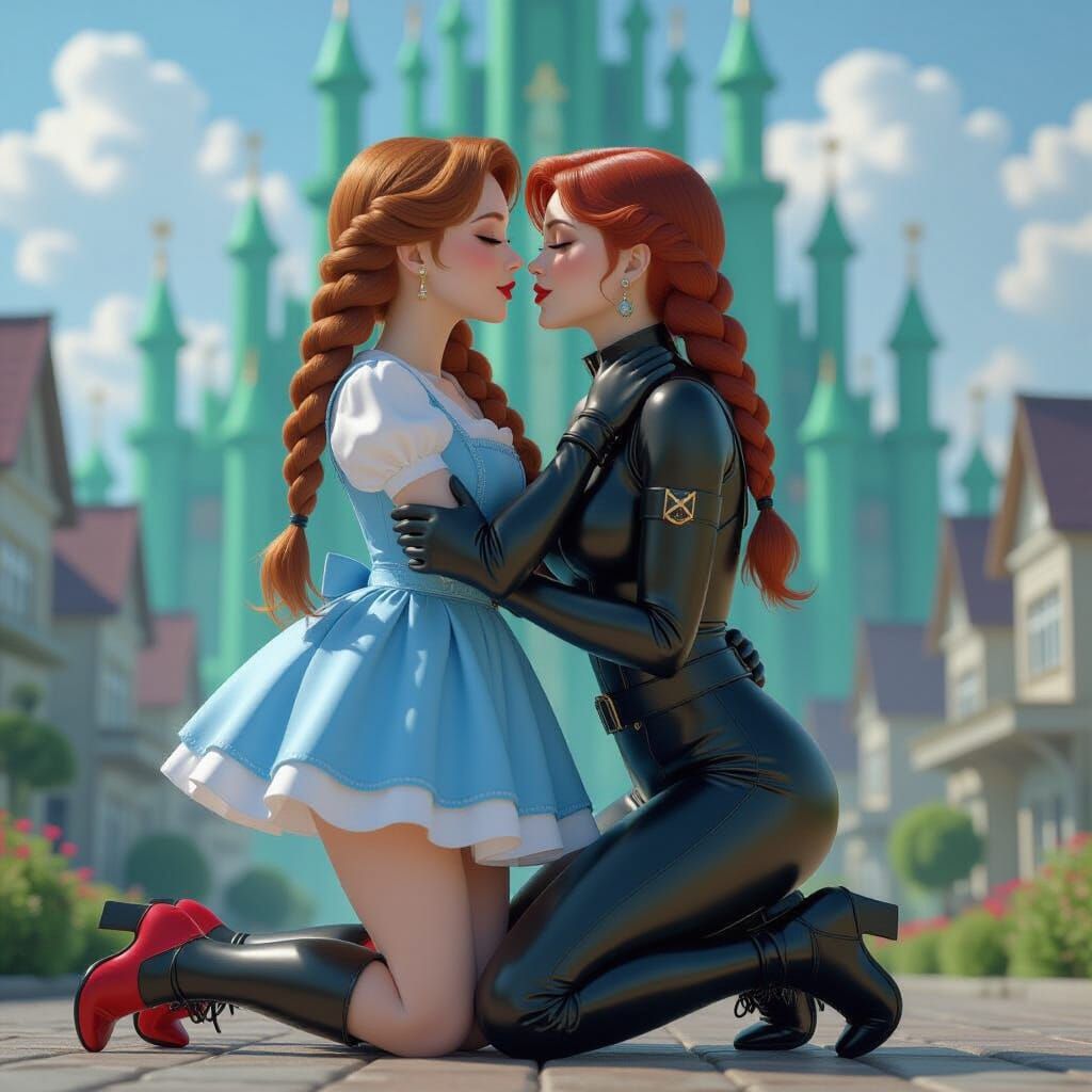 Natasha Romanoff and Dorothy Gale Kiss in Anime Style