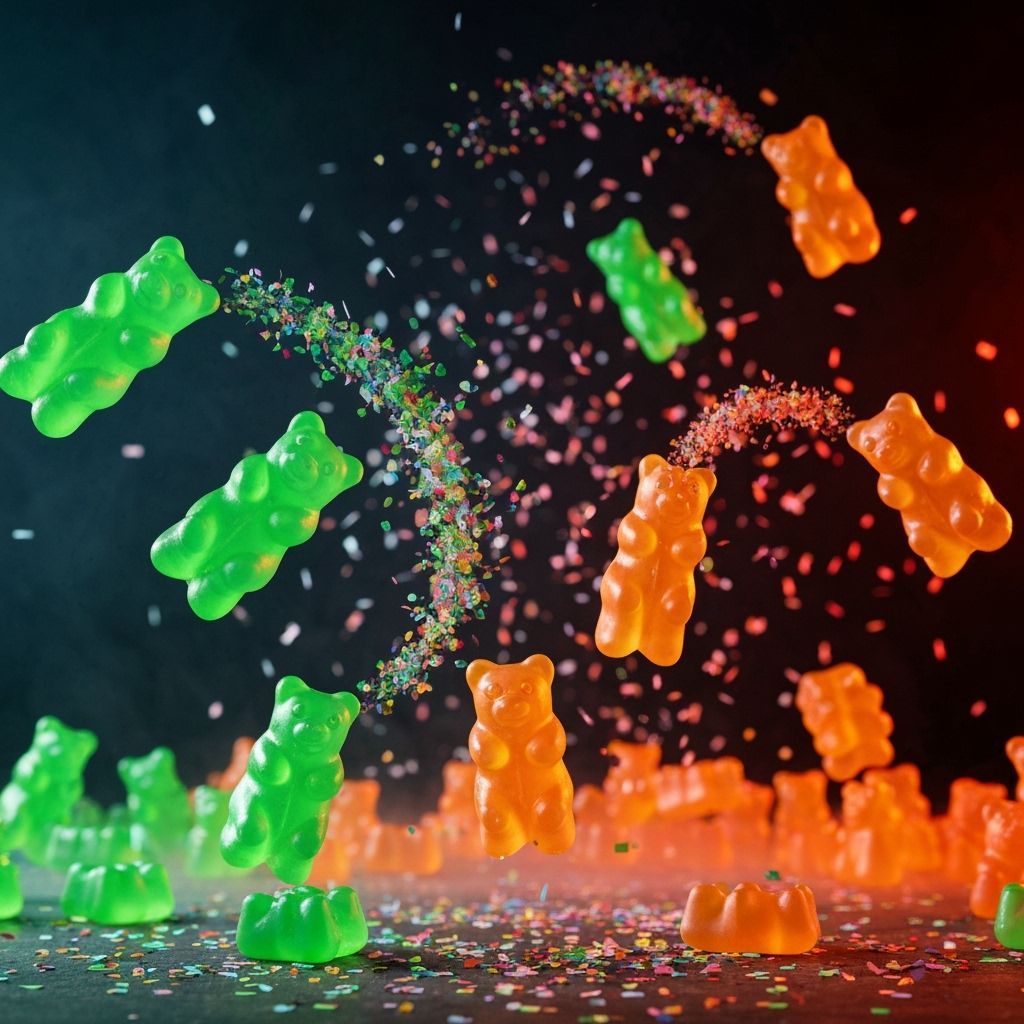 Gummy Bear War: Neon Chaos with Confetti