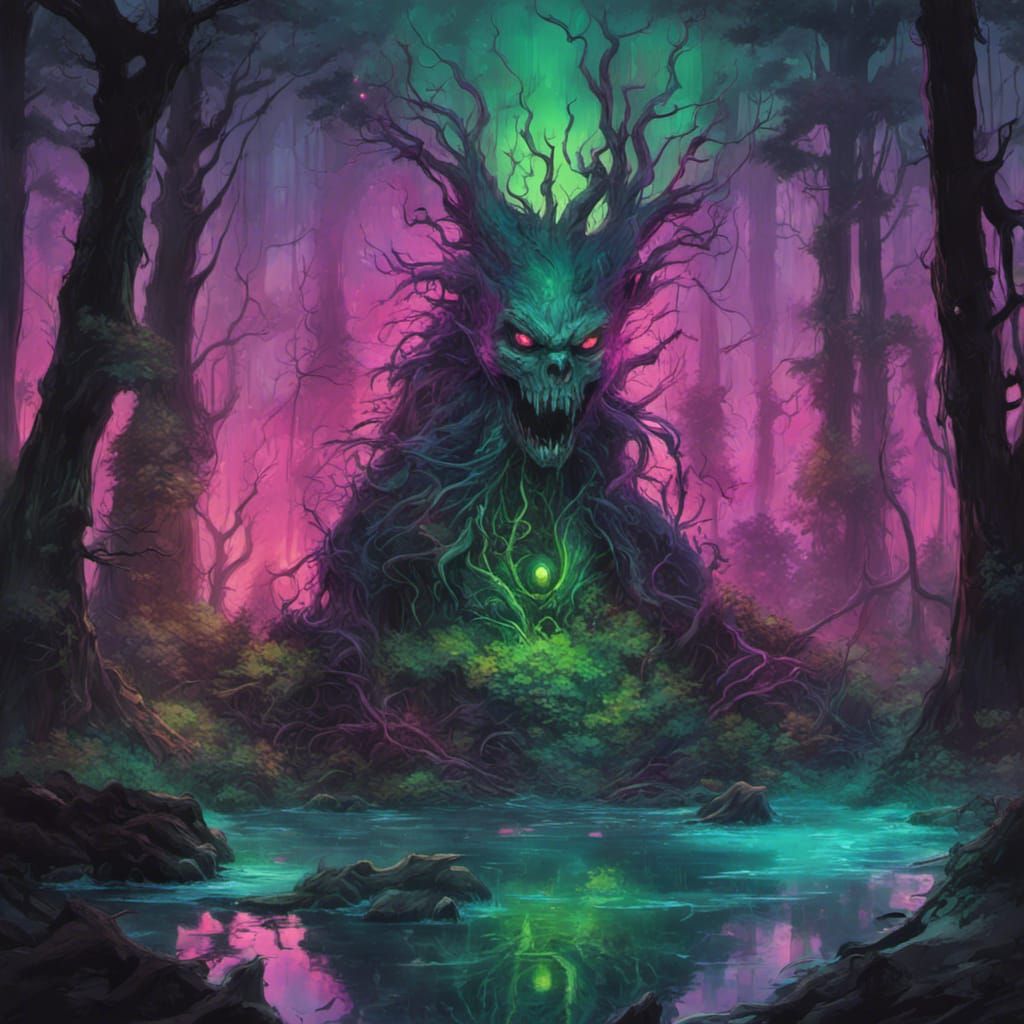 Neon Punk Forest in Bioluminescent Swamp