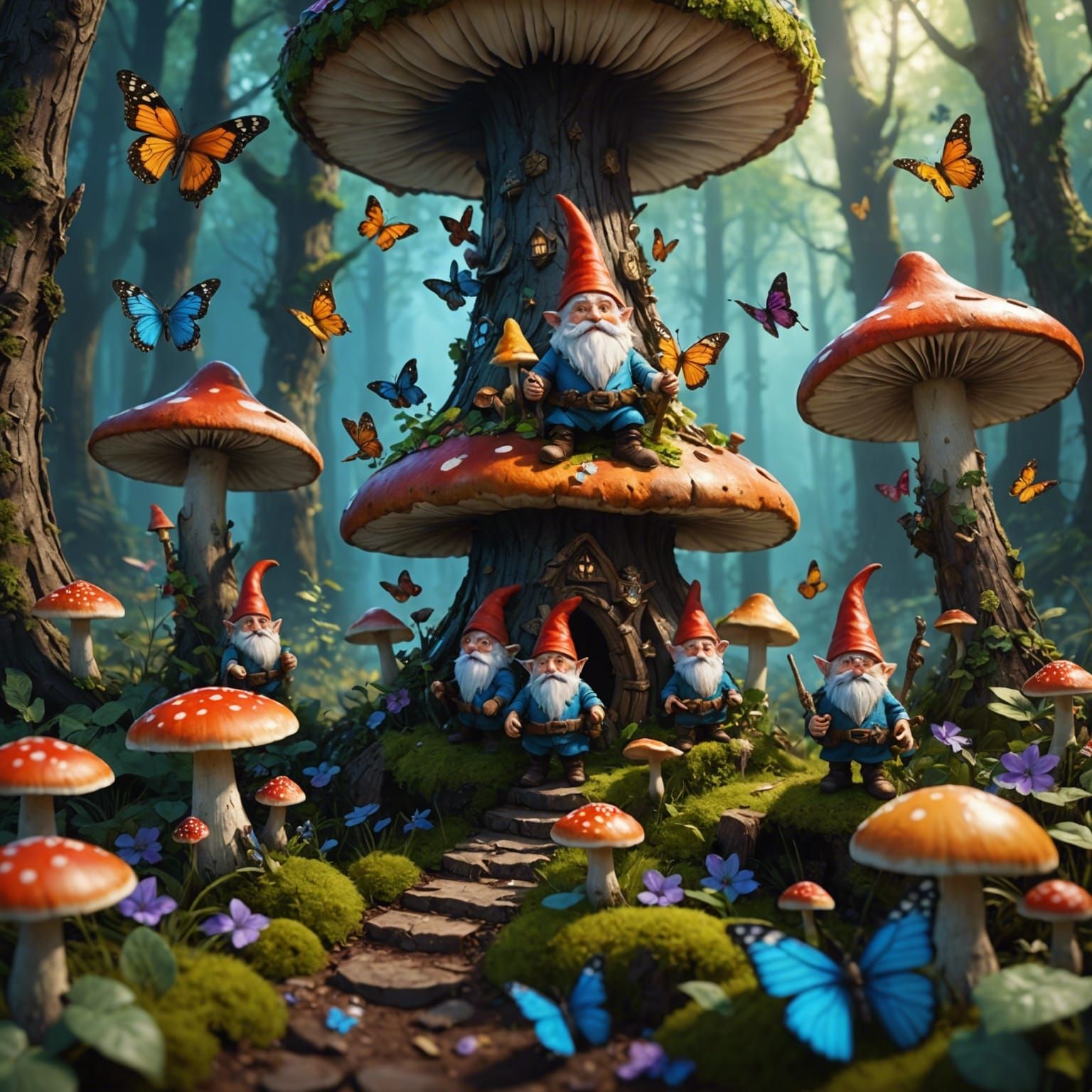 Gnomes in Mushroom Forest: Fantasy Concept Art