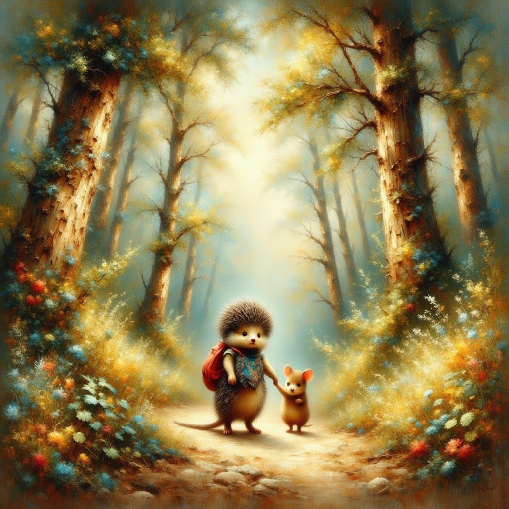 Whimsical Woodland Friends in Impasto Style